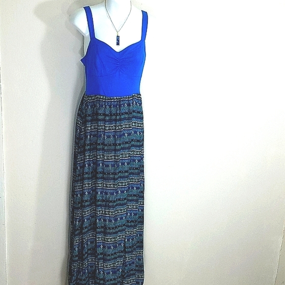 Mudd Babydoll Maxi Dress M Coastal Coquette Y2K Striped Royal Blue Sweetheart - Picture 2 of 9